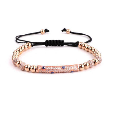 Luxury Cubic Zirconia Pave MINI EVIL EYES Stainless Steel Bead Bracelet-3 colors